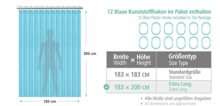 Perdea de dus groasa,opaca, usor lavabila, impermeabila 200x183cm cu12 carlige , albastru deschis [1]