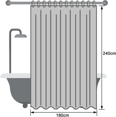 Perdea de dus extralunga, usor lavabila, impermeabila 240x180 cm cu12 carlige , alba [7]