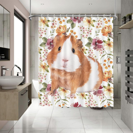 ORGANIZARE SPATIU - Perdea textila de dus, usor lavabila, impermeabila 180x180 cm cu12 carlige , Model Hamster