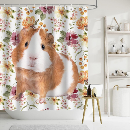 Perdea textila de dus, usor lavabila, impermeabila 180x180 cm cu12 carlige , Model Hamster [6]