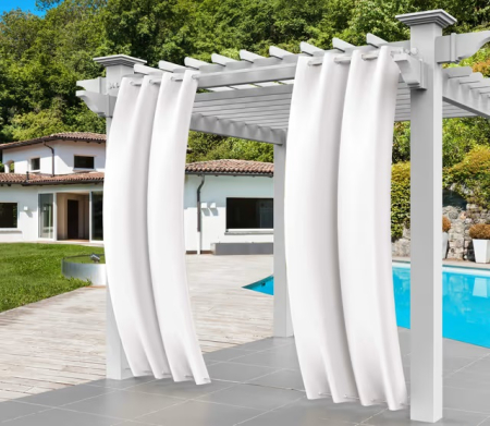 perdele su draperii - Perdea de exterior alba cu ochiuri sus/jos pentru pavilion și terasă,  impermeabilă, 245x132 cm