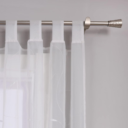 Perdea brodată model frunze cu bucle sus 1‑buc – Alb 140x145cm [2]
