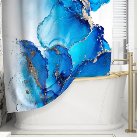 Perdea textila de dus, albastra, groasa,opaca, usor lavabila, impermeabila 180x180 cm cu 12 carlige [5]