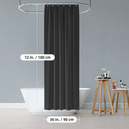 Perdea textila de dus, neagra, groasa,opaca, usor lavabila, impermeabila 90x180 cm cu 12 carlige [4]