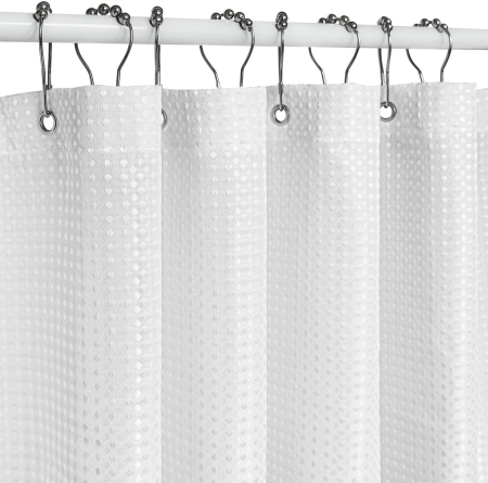 suporturi si accesorii baie - Perdea textila de dus, alba, groasa,opaca, usor lavabila, impermeabila 90x180 cm cu 12 carlige