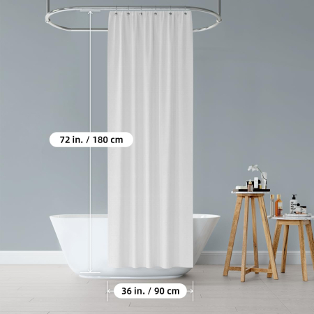 Perdea textila de dus, alba, groasa,opaca, usor lavabila, impermeabila 90x180 cm cu 12 carlige [1]