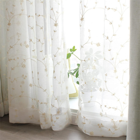perdele su draperii - Perdele albe transparente cu model floral 150x180 cm