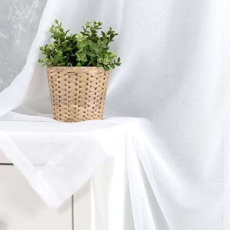 Perdele glisante brodate din dantela alba, semi-transparente cu ochiuri, set 2 bucati 140x260 cm [7]