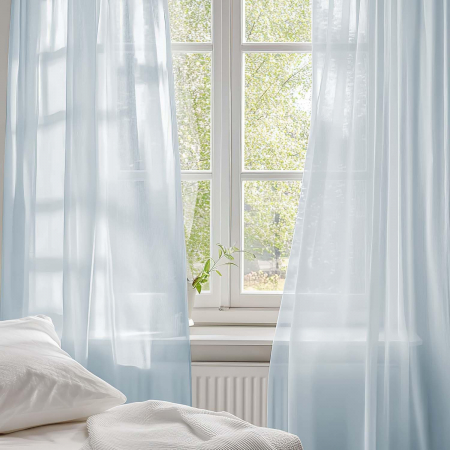 Perdele glisante brodate din dantela alba, semi-transparente cu ochiuri, set 2 buc H280xL140 cm, bleu [2]