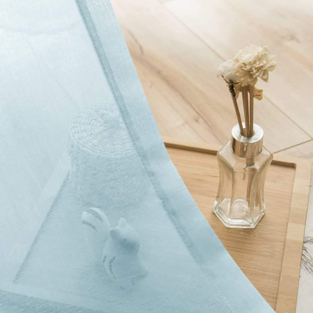 Perdele glisante brodate din dantela alba, semi-transparente cu ochiuri, set 2 buc H280xL140 cm, bleu [4]