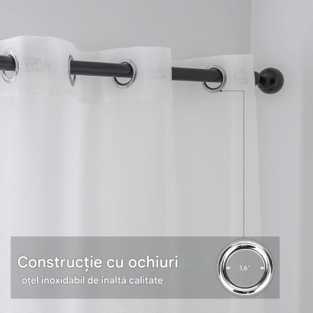 Perdele subtiri, transparente, aspect de in, 225x140 cm, cu inele metal [2]