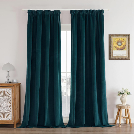 perdele su draperii - Perdele termice groase 225 cm inaltime, 132 cm latime, albastru verzui, set 2 bucati