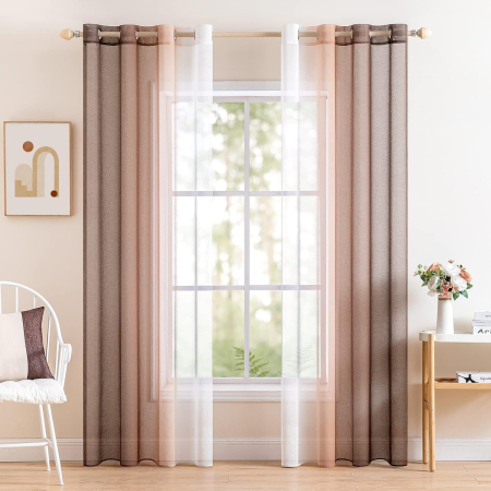 DECORATIUNI - Perdele semi transparente maro cafea degrade 140*122 set 2 bucati