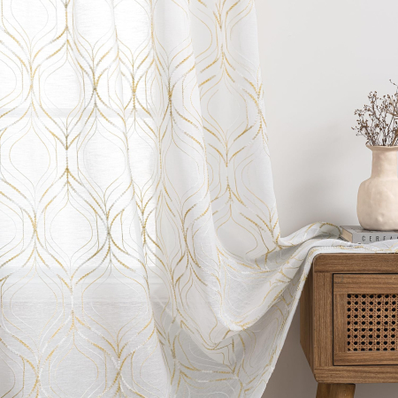 DECORATIUNI - Perdele semi transparente din dantela alba cu model 140*225 set 2 bucati