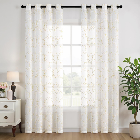 Perdele semi transparente din dantela alba cu model 140*225 set 2 bucati [1]