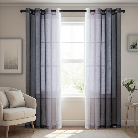 DECORATIUNI - Perdele semi-transparente din dantela Gri degrade H145x122L cm set 2 bucati