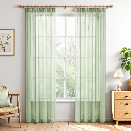 perdele su draperii - Perdele semitransparente voal verde 230x140 cm set 2 bucati