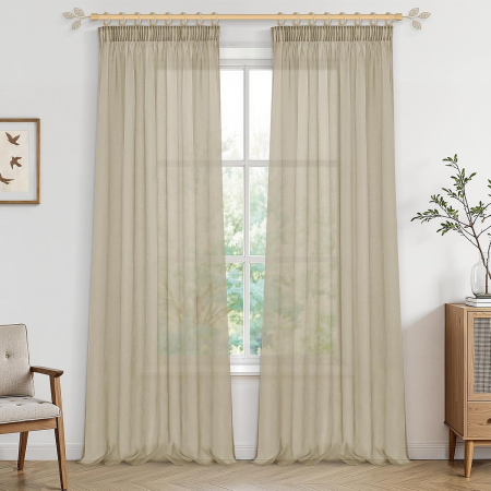 perdele su draperii - Perdele semitransparente voal bej 245x140 cm set 2 bucati