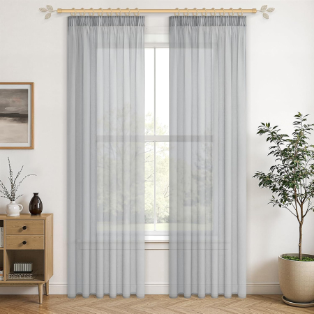 perdele su draperii - Perdele semitransparente voal gri 240x140 cm set 2 bucati
