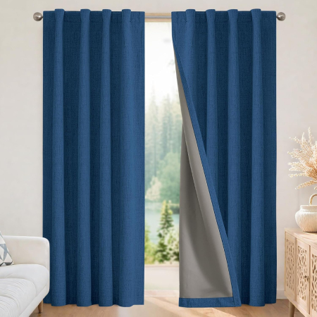 Perdele termice groase 137 cm inaltime, 117 cm latime, albastru inchis, set 2 bucati [1]