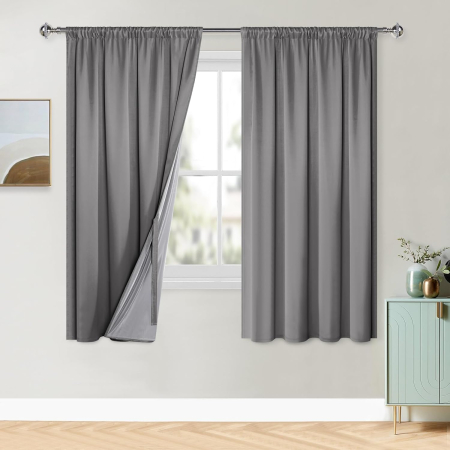 perdele su draperii - Perdele termice groase 175 cm inaltime, 140 cm latime, set 2 bucati, gri