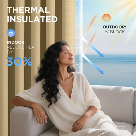 Perdea termica groasa 225 cm inaltime, 135 cm latime, Bej-1 bucata [2]