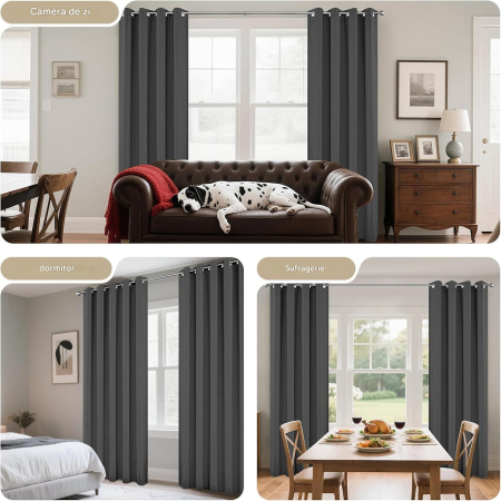 Perdele termice groase 158 cm inaltime, 132 cm latime, gri inchis, set 2 bucati [3]