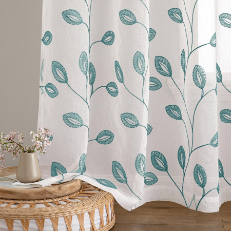 Perdele albe transparente cu model floral albastru 260x140 cm [5]