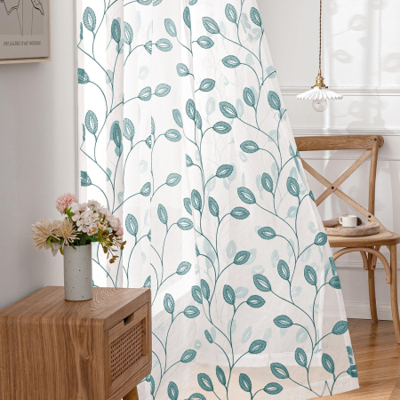 Perdele albe transparente cu model floral albastru 260x140 cm [4]