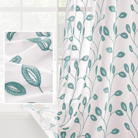 Perdele albe transparente cu model floral albastru 260x140 cm [2]