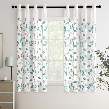 perdele su draperii - Perdele albe transparente cu model floral albastru 220x140 cm