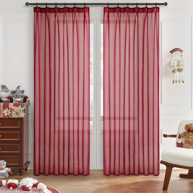 perdele su draperii - Perdele transparente din dantela rosie 245x140 cm set 2 bucati
