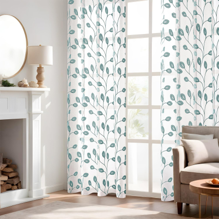 Perdele albe transparente cu model floral albastru 260x140 cm [1]