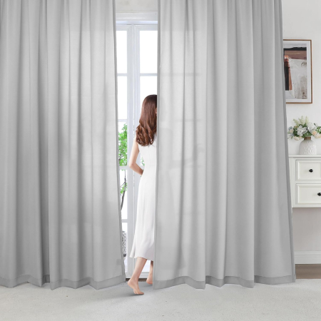 perdele su draperii - Perdele semi-transparente din dantela Gri H145x140L cm set 2 bucati