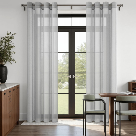 Perdele semitransparente Gri 210x140 cm set 2 bucati cu inele metalice [6]