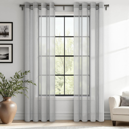 perdele su draperii - Perdele semitransparente Gri 210x140 cm set 2 bucati cu inele metalice