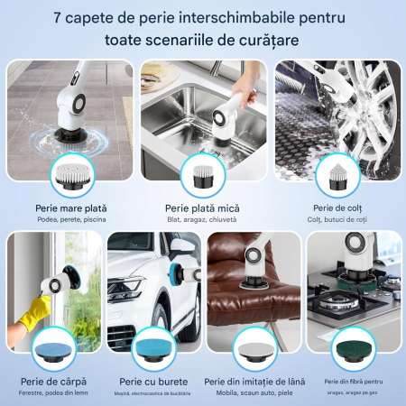 Perie electrică de curățare cu acumulator, 7 capete, maner extensibil [6]