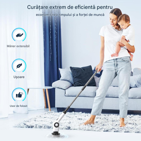 Perie electrică de curățare cu acumulator, 7 capete, maner extensibil [2]