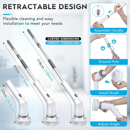 Perie electrică de curățare cu acumulator, 7 capete, maner extensibil [3]