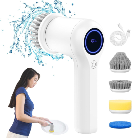 Produse curatare exterior auto - Perie electrică de curățare reincarcabila, IPX7 impermeabilă cu ecran LED, 4 capete