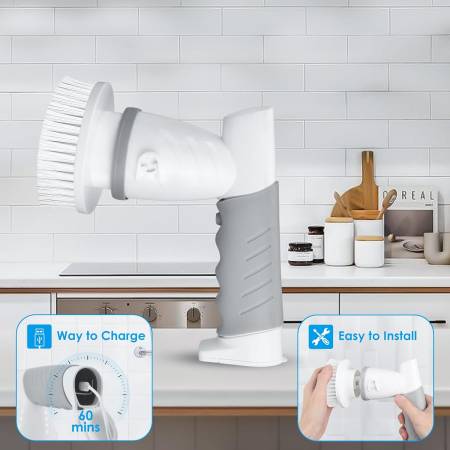 Perie electrica de curatat de mana cu 6 capete, impermeabila, cu acumulator cu LED-uri [1]
