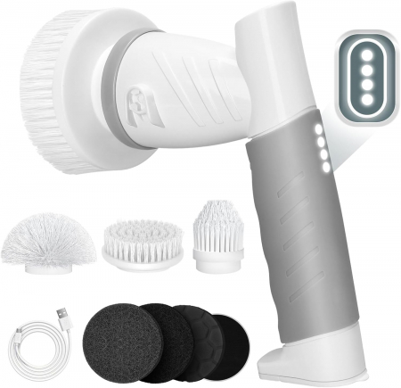 Produse curatare exterior auto - Perie electrica de curatat de mana cu 6 capete, impermeabila, cu acumulator cu LED-uri