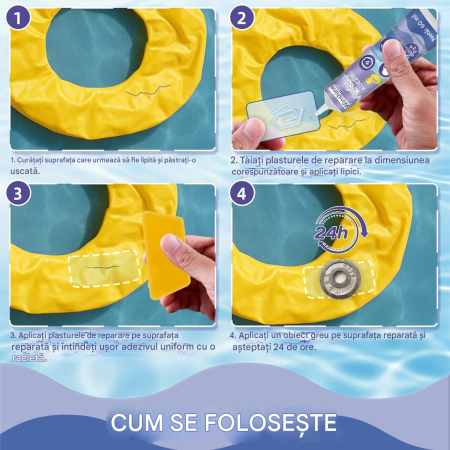 Kit de reparare piscina, solutie adeziva 60 ml, petece tranaparente [5]