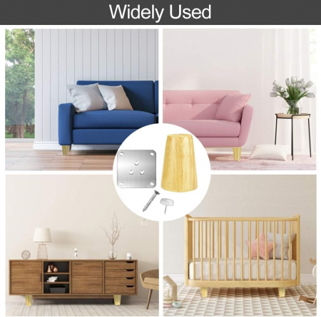 Picioare din lemn pentru mobilier 4 bucati cu accesorii [6]