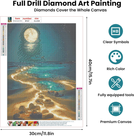 Kit de Pictură cu Diamante 5D DIY Peisaj de Plajă la Lumina Lunii - 30x40 cm [1]