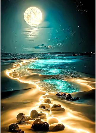 RECREERE - Kit de Pictură cu Diamante 5D DIY Peisaj de Plajă la Lumina Lunii - 30x40 cm