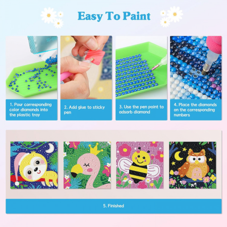 Pictura cu diamant 5D, copii, set 4 bucati 15x15 cm, cartoon [3]