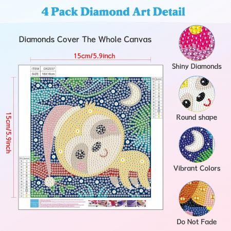 Pictura cu diamant 5D, copii, set 4 bucati 15x15 cm, cartoon [2]