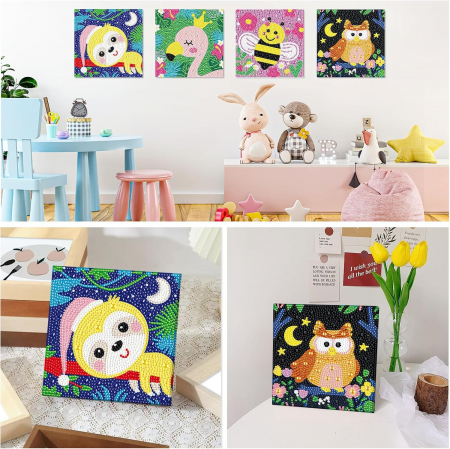 Pictura cu diamant 5D, copii, set 4 bucati 15x15 cm, cartoon [6]