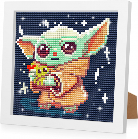 PICTURA - Pictura cu diamante 5D cu rama de lemn 18x18-YODA